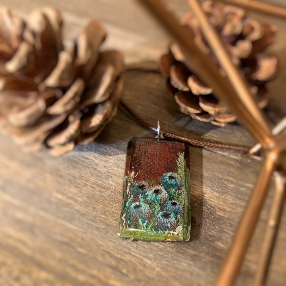 Miniature oil painting on wood pendant necklace